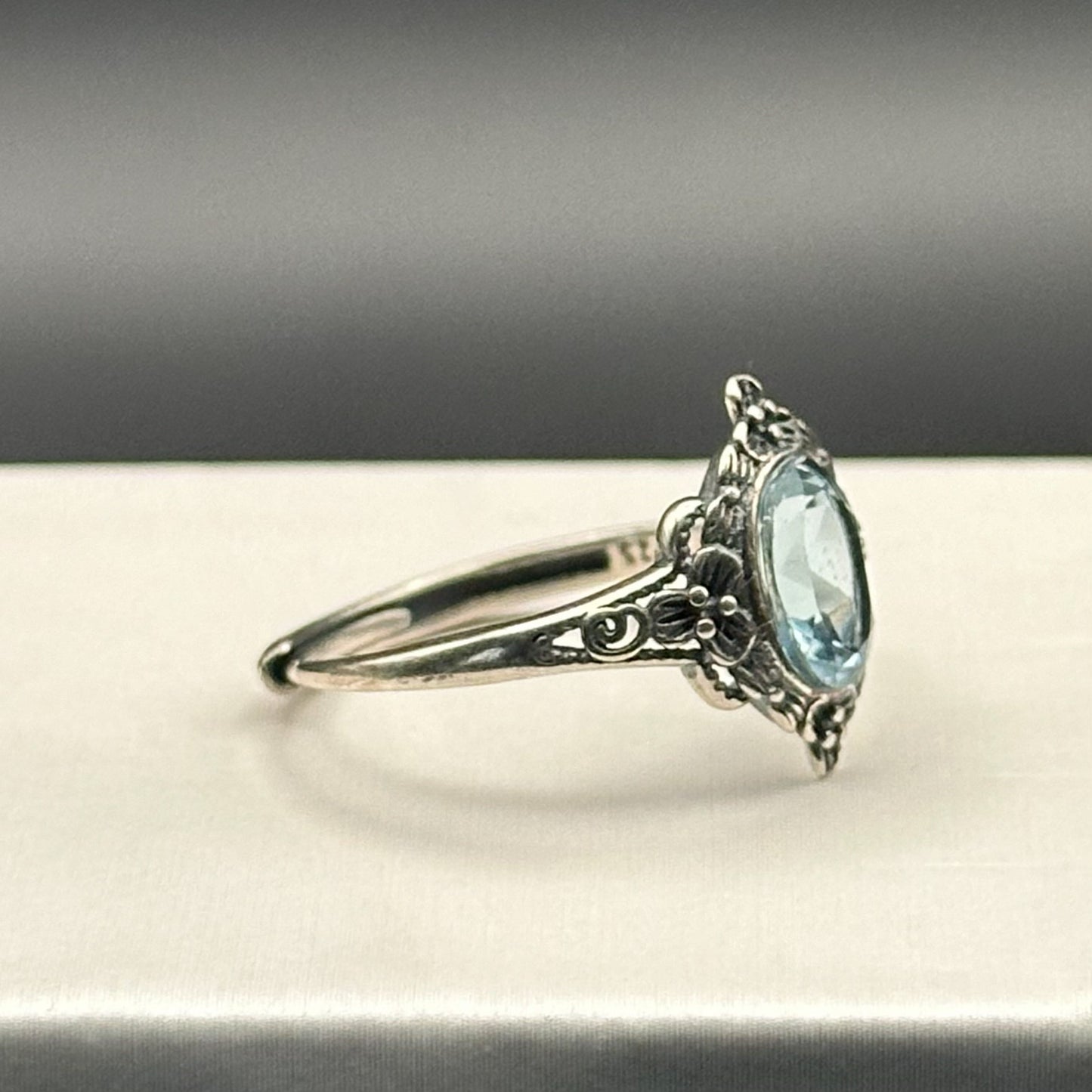 Ornate Oval Ring - Aquamarine - Eerie Threads