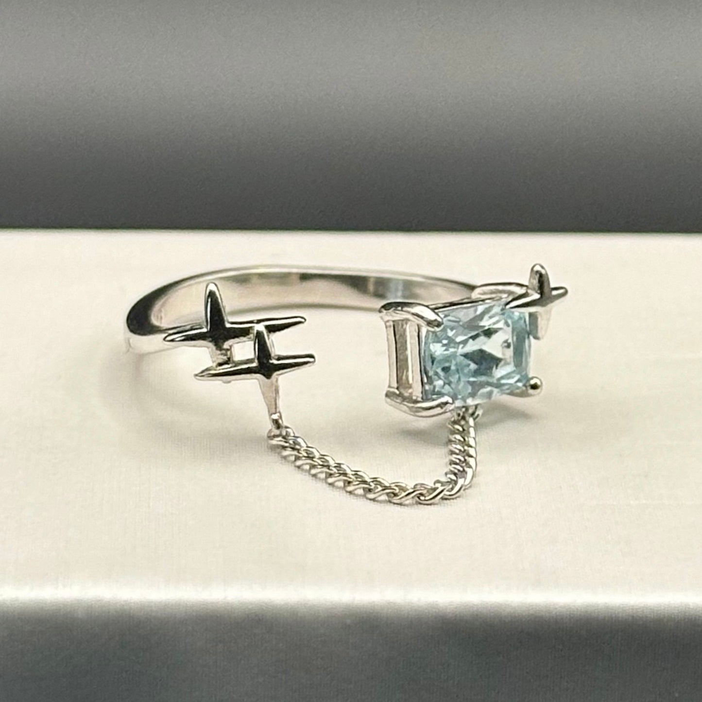 Star Chain Ring - Aquamarine - Eerie Threads
