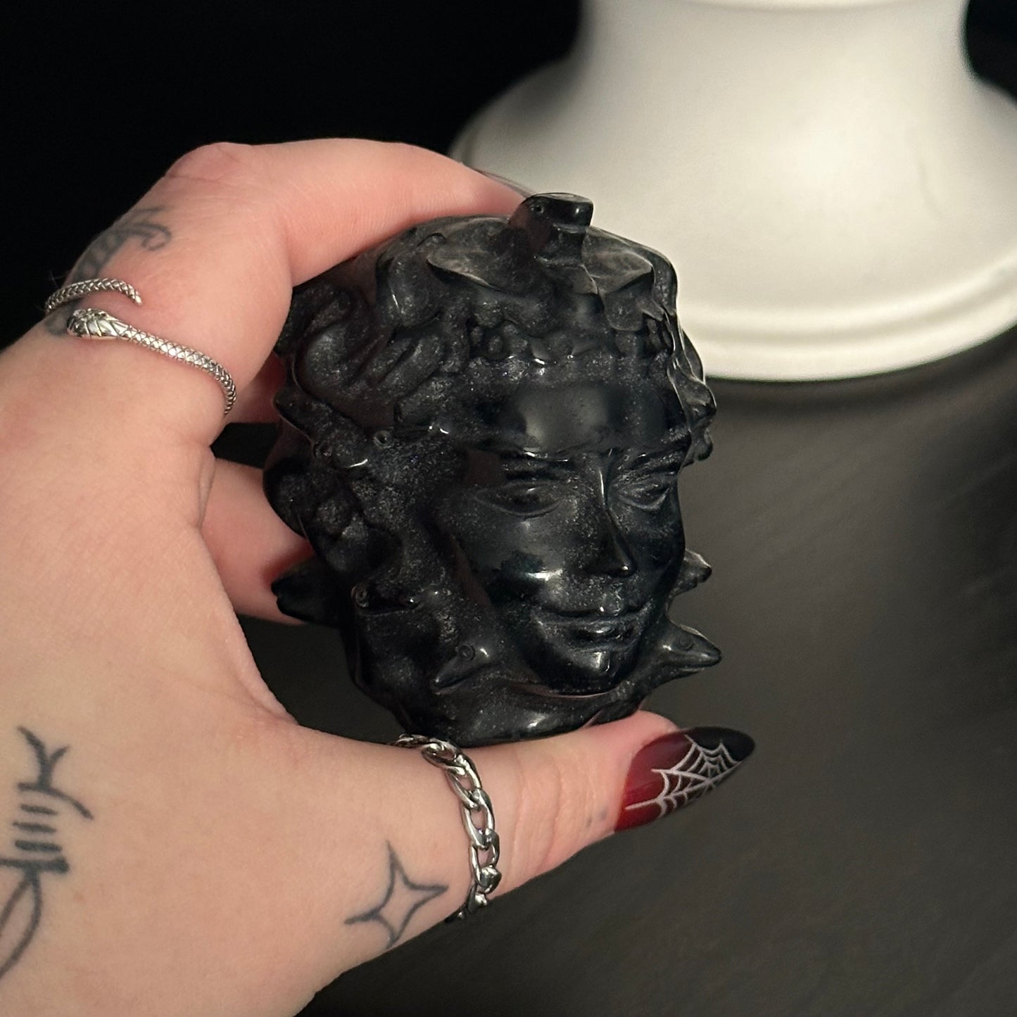 Obsidian Medusa Carving