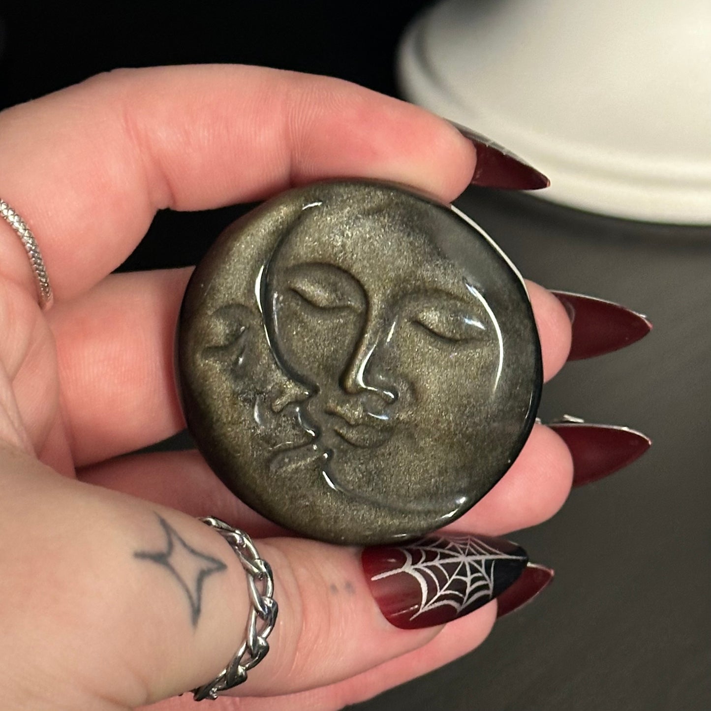 Gold Obsidian Sun & Moon Carving