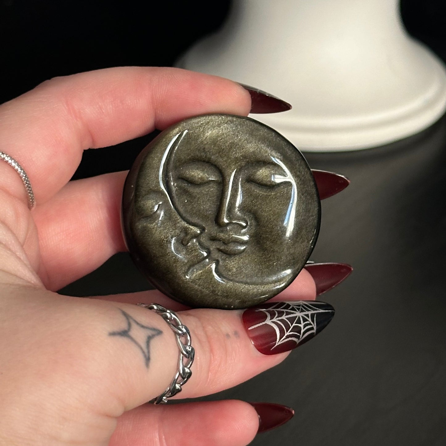 Gold Obsidian Sun & Moon Carving